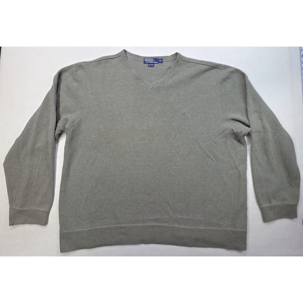 Polo Ralph Lauren Sweater Pullover Mens 2XL VNeck  Aloe Green Dense Thread Count
